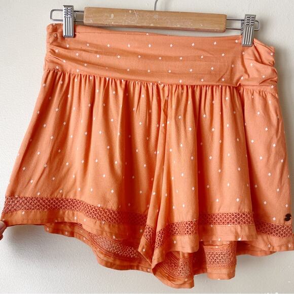 Roxy | Polka Dot Lace Trim Shorts Pockets Summer Orange White NWT Small - Picture 1 of 5